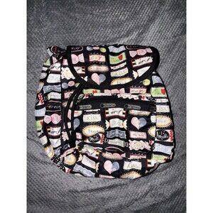 Le Sportsac Small Sweet Talk Candy Black Drawstring Backpack Love Amour